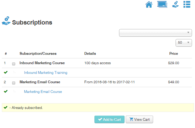 a list of subscriptions paid courses