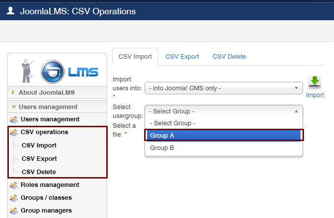 JoomLMS import users csv